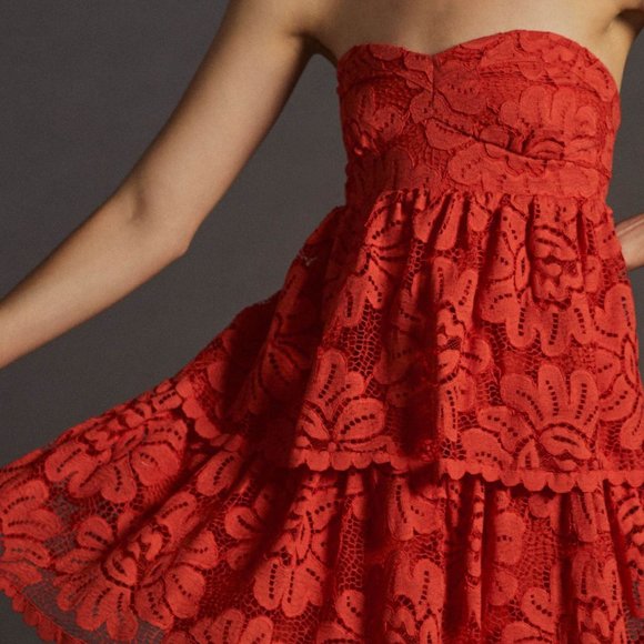 NWT anthropologie red lace mini dress M - Picture 6 of 8